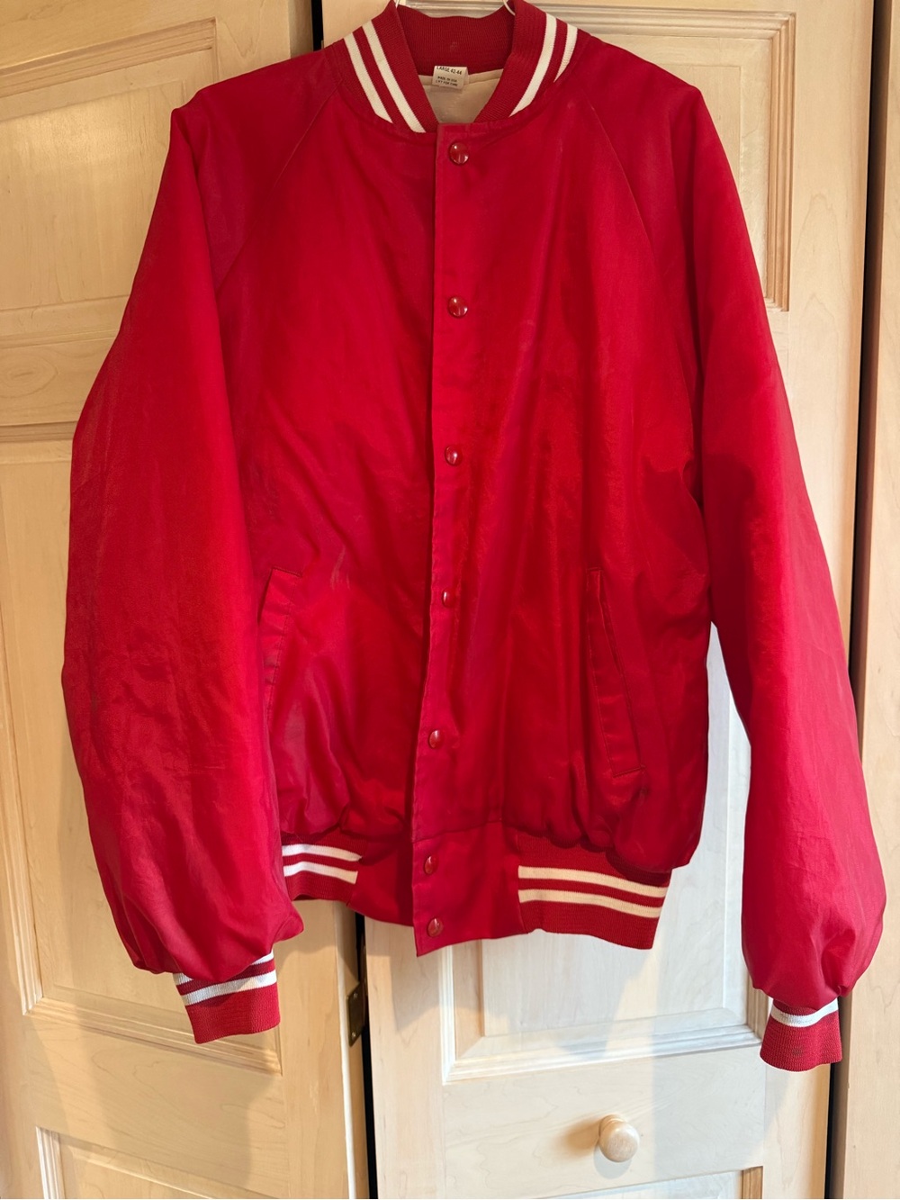 Men's Red Varsity Bomber Jacket with Contrast Stripe